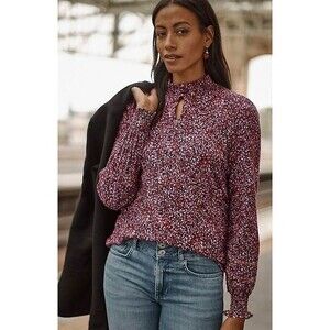 J. Jill Smocked Mock-Neck Top Sz 2XL Strawberry Delicate Petals Peasant Romantic